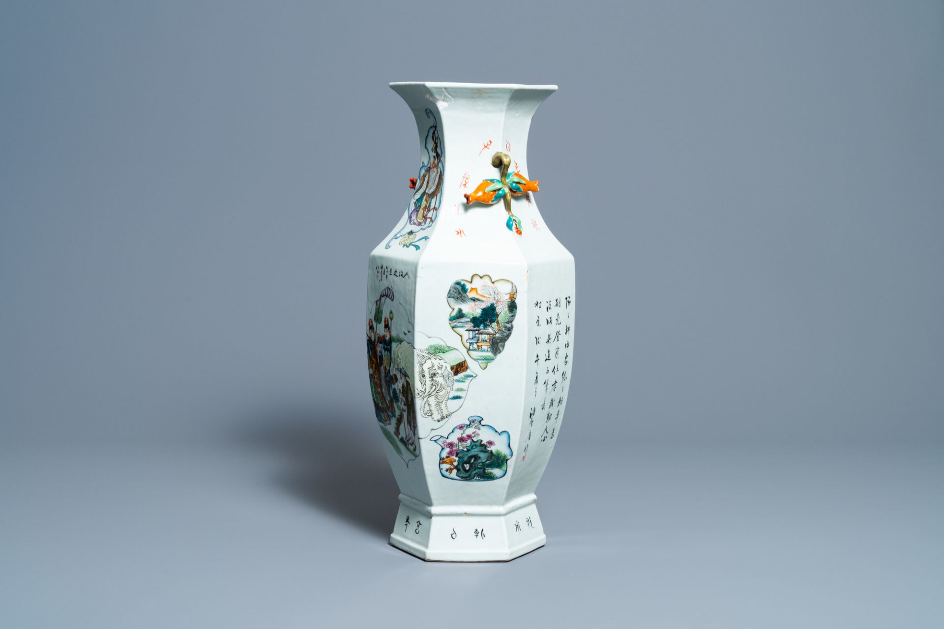 A Chinese hexagonal qianjiang cai vase, 19th C. - Image 3 of 8