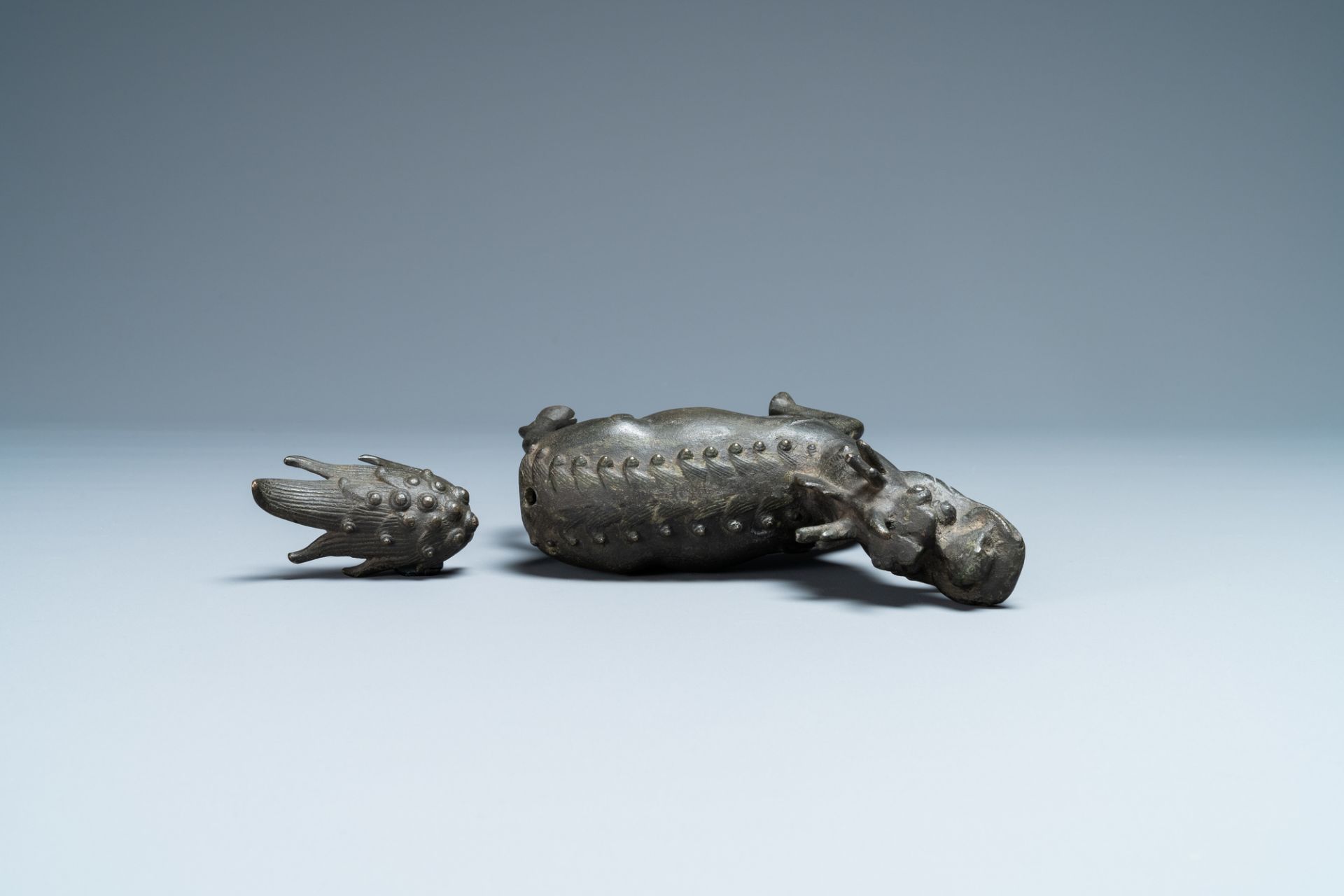 A Chinese bronze 'qilin' censer, Kangxi - Image 6 of 7
