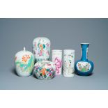 Six Chinese famille rose and verte vases, 19/20th C.