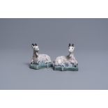 A pair of polychrome Dutch Delft models of goats, 18th C.