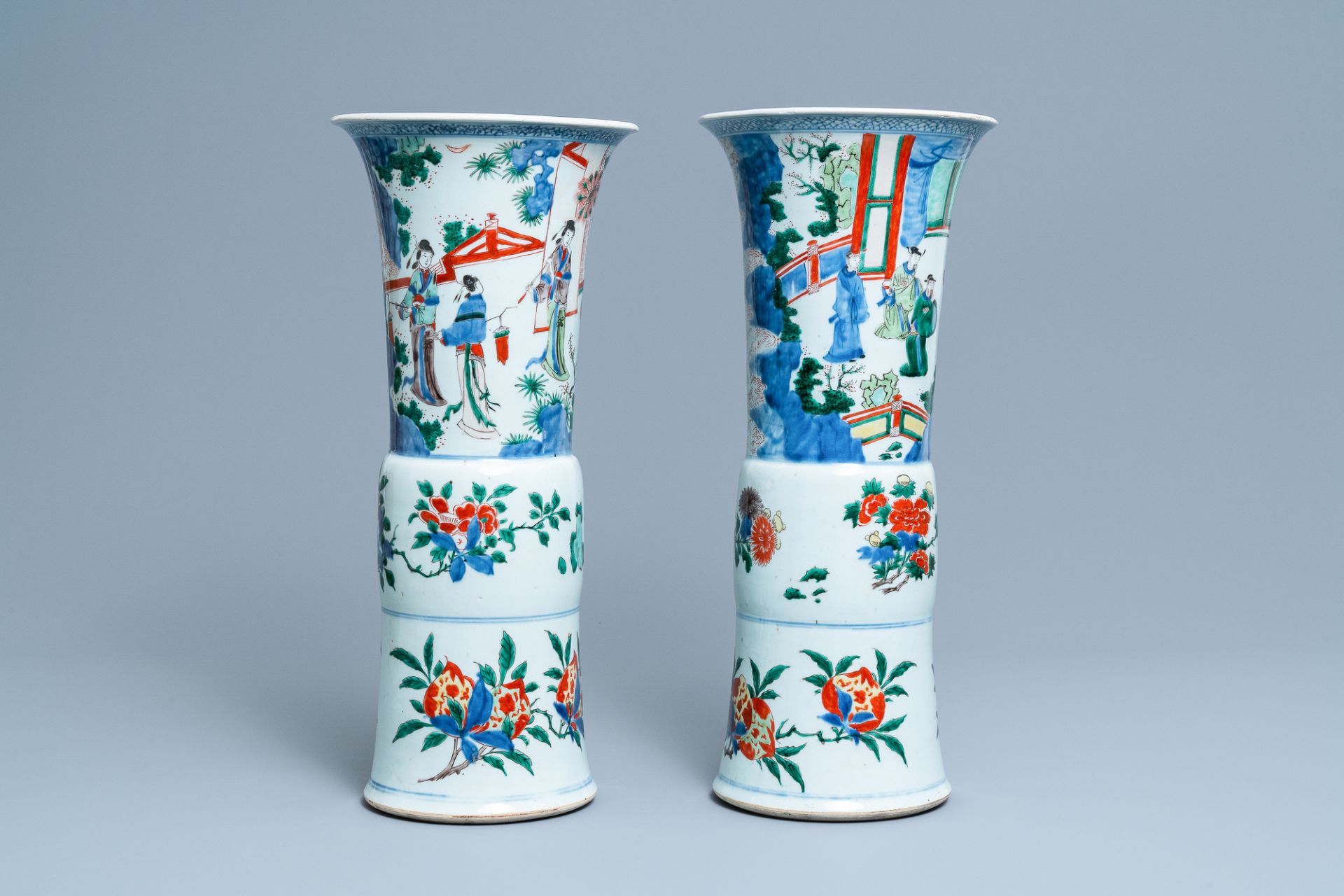 Two large Chinese wucai 'gu' vases, Transitional period - Image 2 of 44