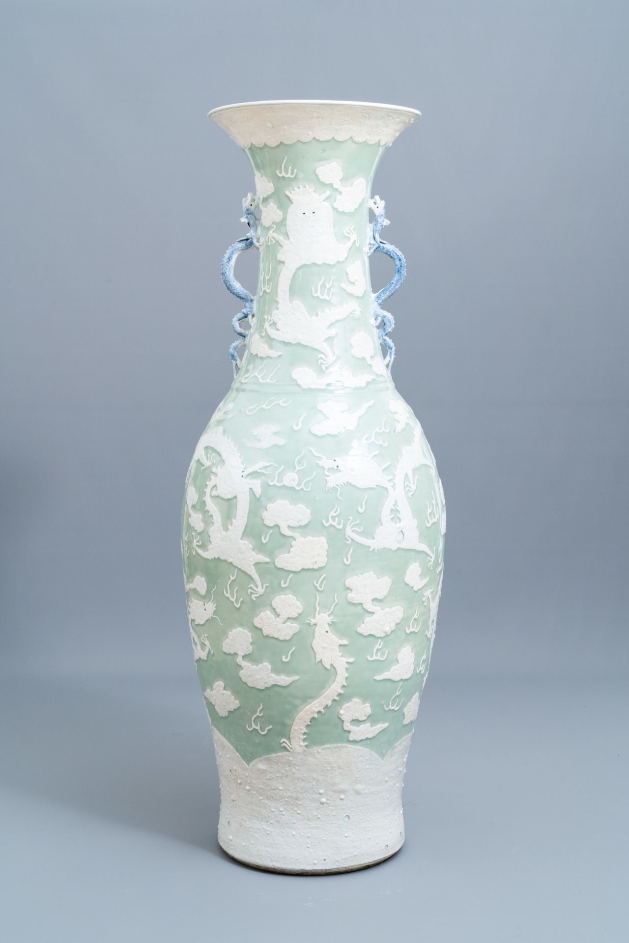 A massive Chinese celadon-ground 'dragon' vase, 19th C. - Image 3 of 6