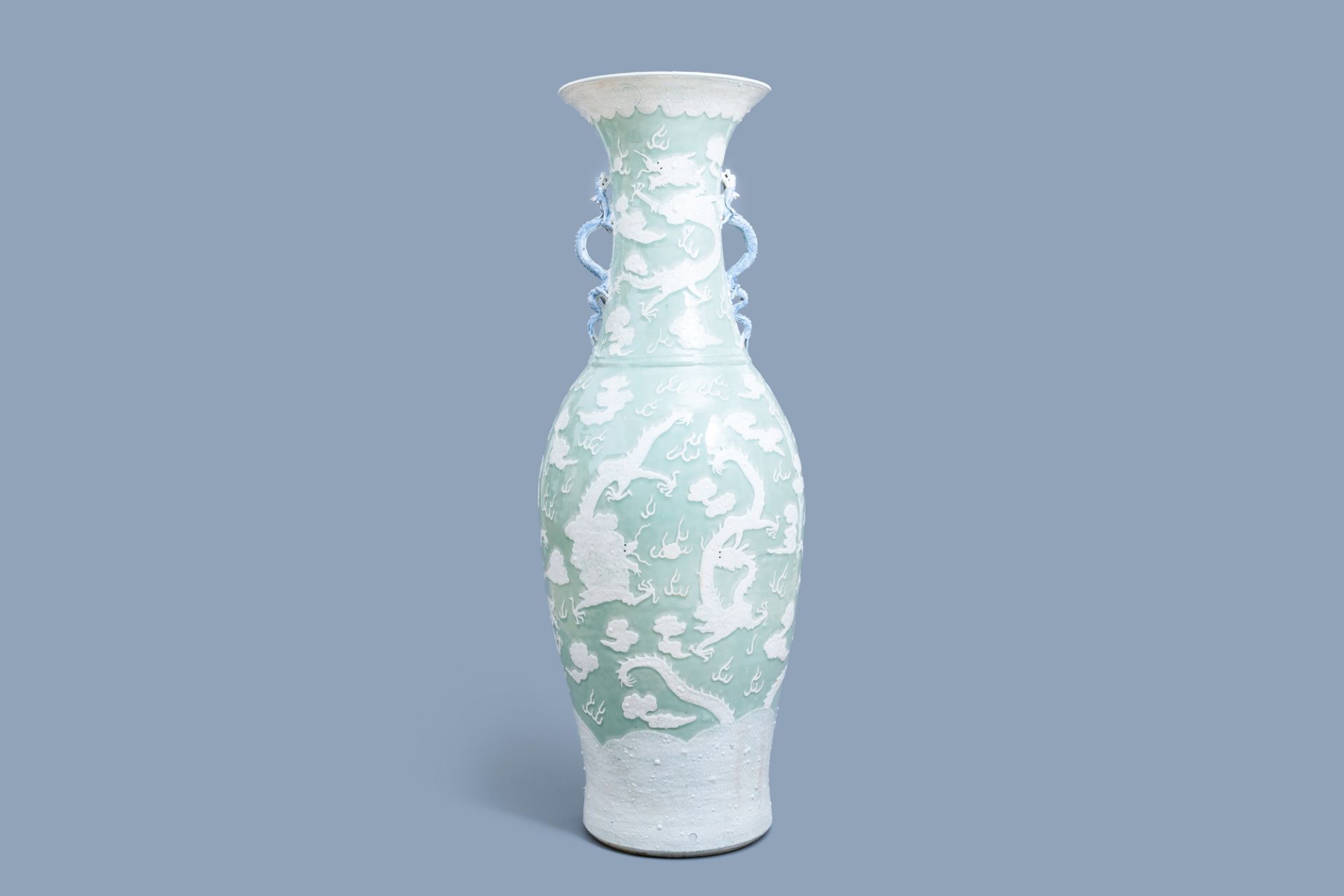 A massive Chinese celadon-ground 'dragon' vase, 19th C.