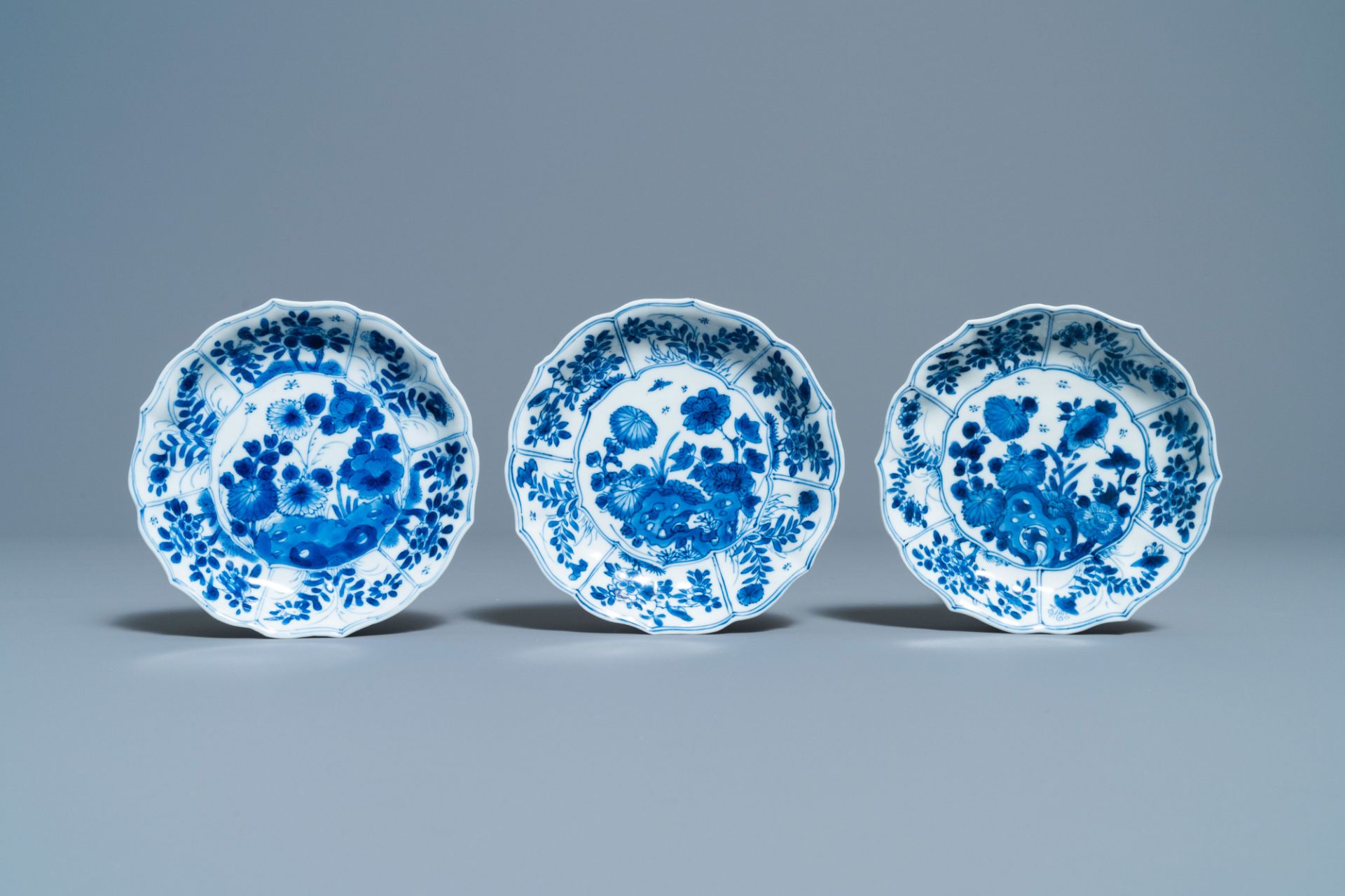 Six Chinese blue and white cups and saucers, Kangxi - Image 4 of 11