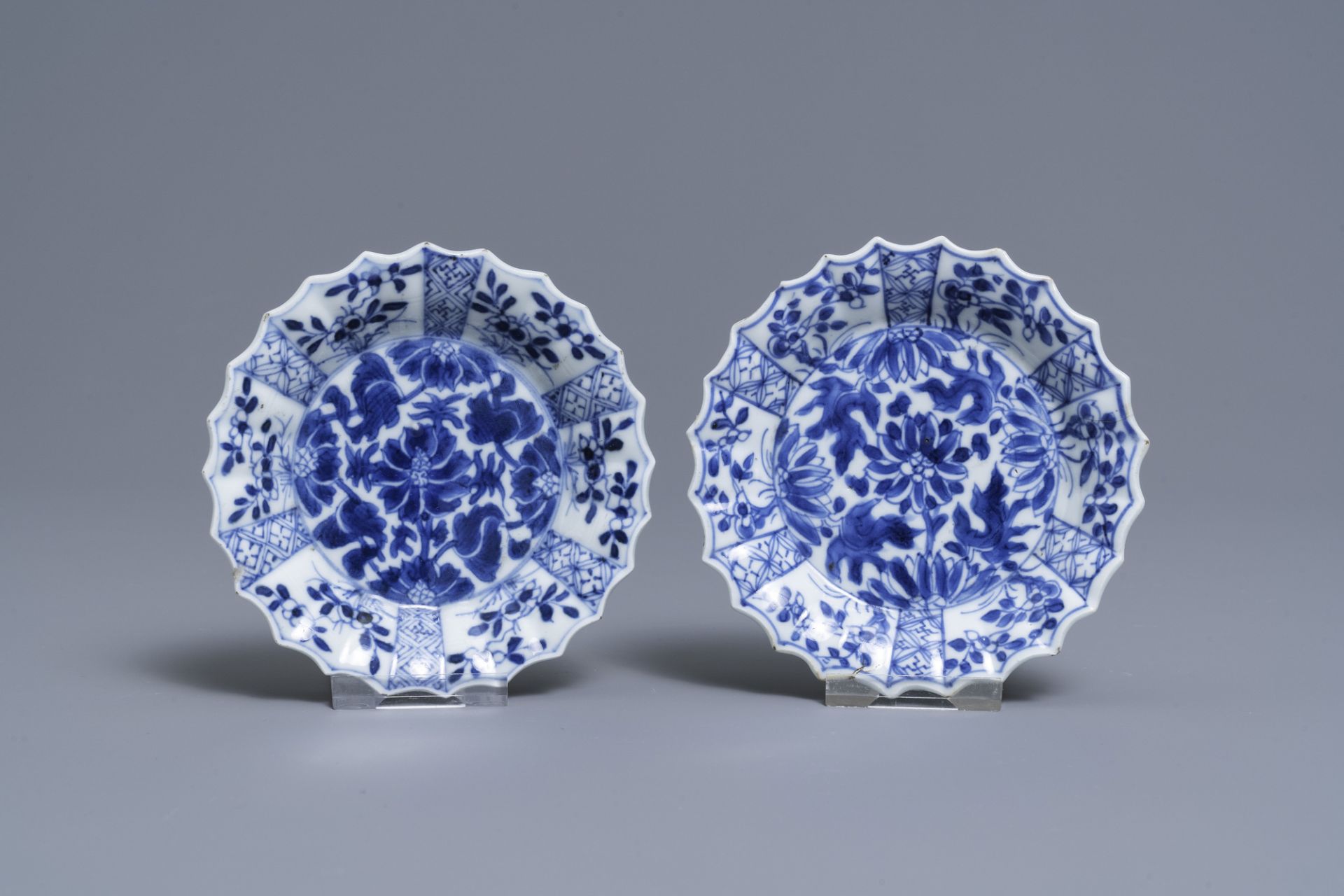 Six Chinese blue and white cups and saucers and eleven miniature vases, Kangxi - Image 10 of 17