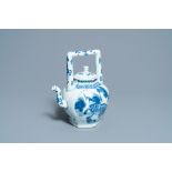 A large Chinese blue and white 'qilin' wine ewer and cover, Transitional period