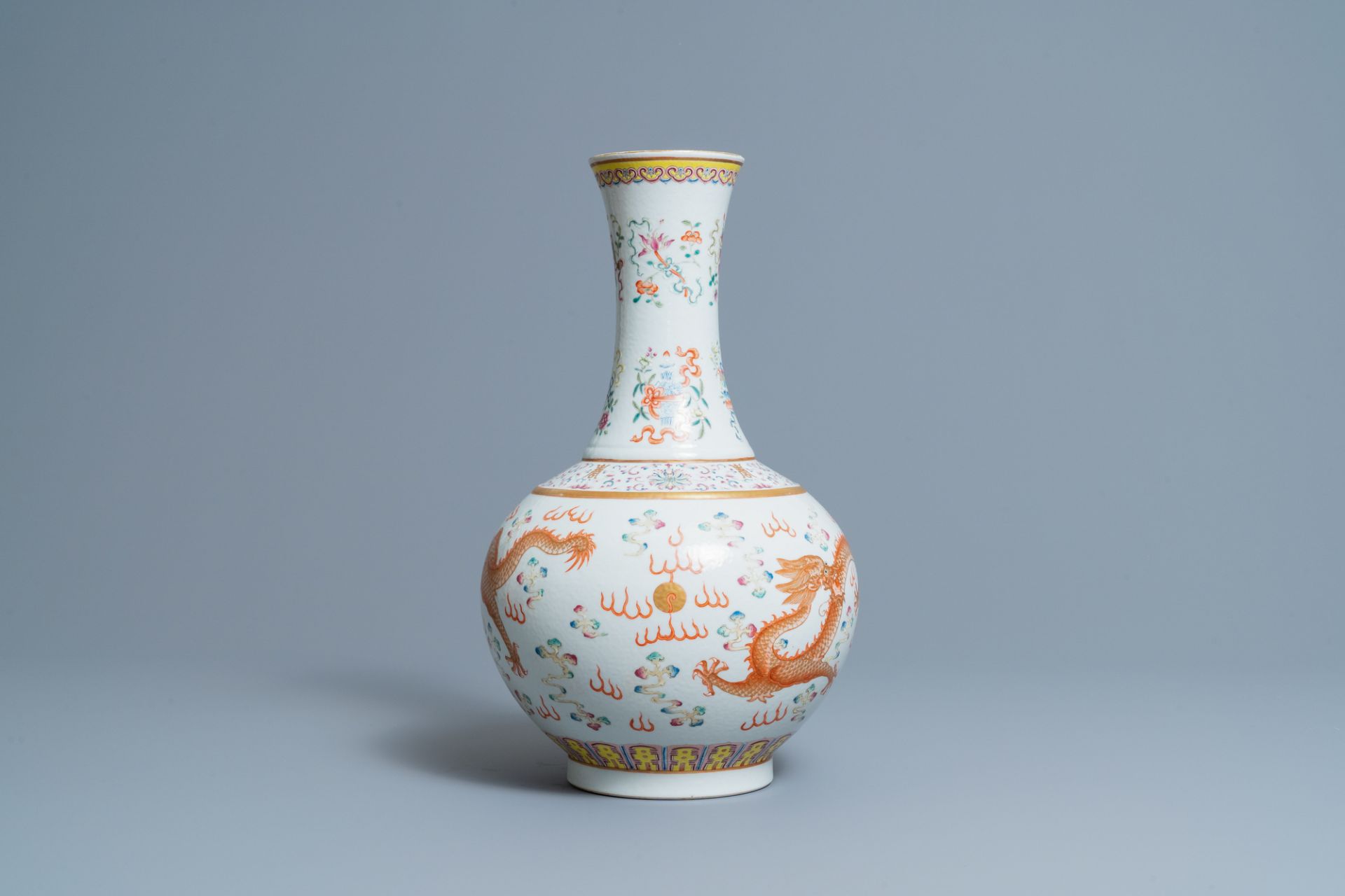 A Chinese famille rose 'dragon' bottle vase, Guangxu mark, 19/20th C. - Image 3 of 6