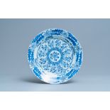 A Chinese blue and white dish with floral design, Kangxi