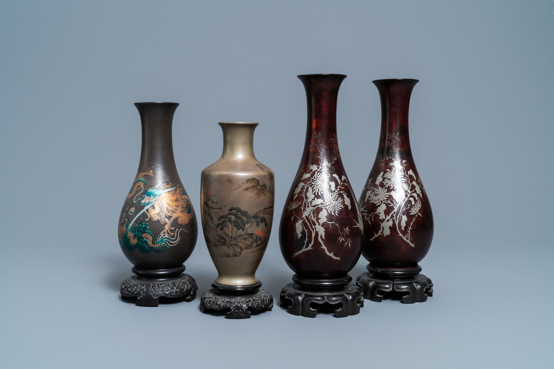 Four Chinese Shen Shao'an type Foochow lacquerware vases, Republic