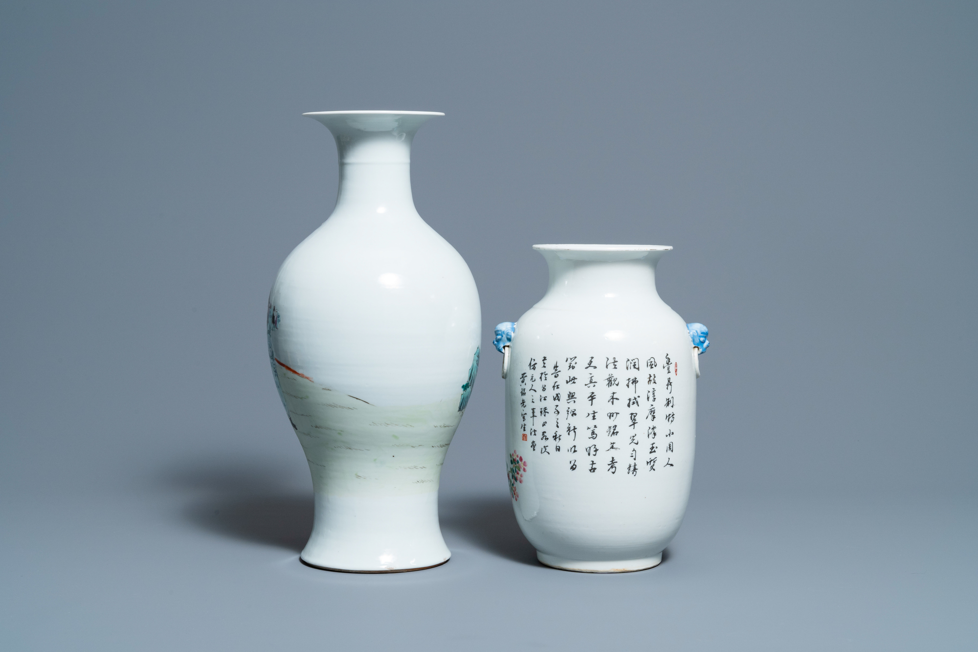 A Chinese qianjiang cai vase and a famille rose vase, 19/20th C. - Image 3 of 6