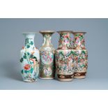 A pair of Chinese Nanking famille rose vases, a Canton vase and a 'phoenixes' vase, 19/20th C.