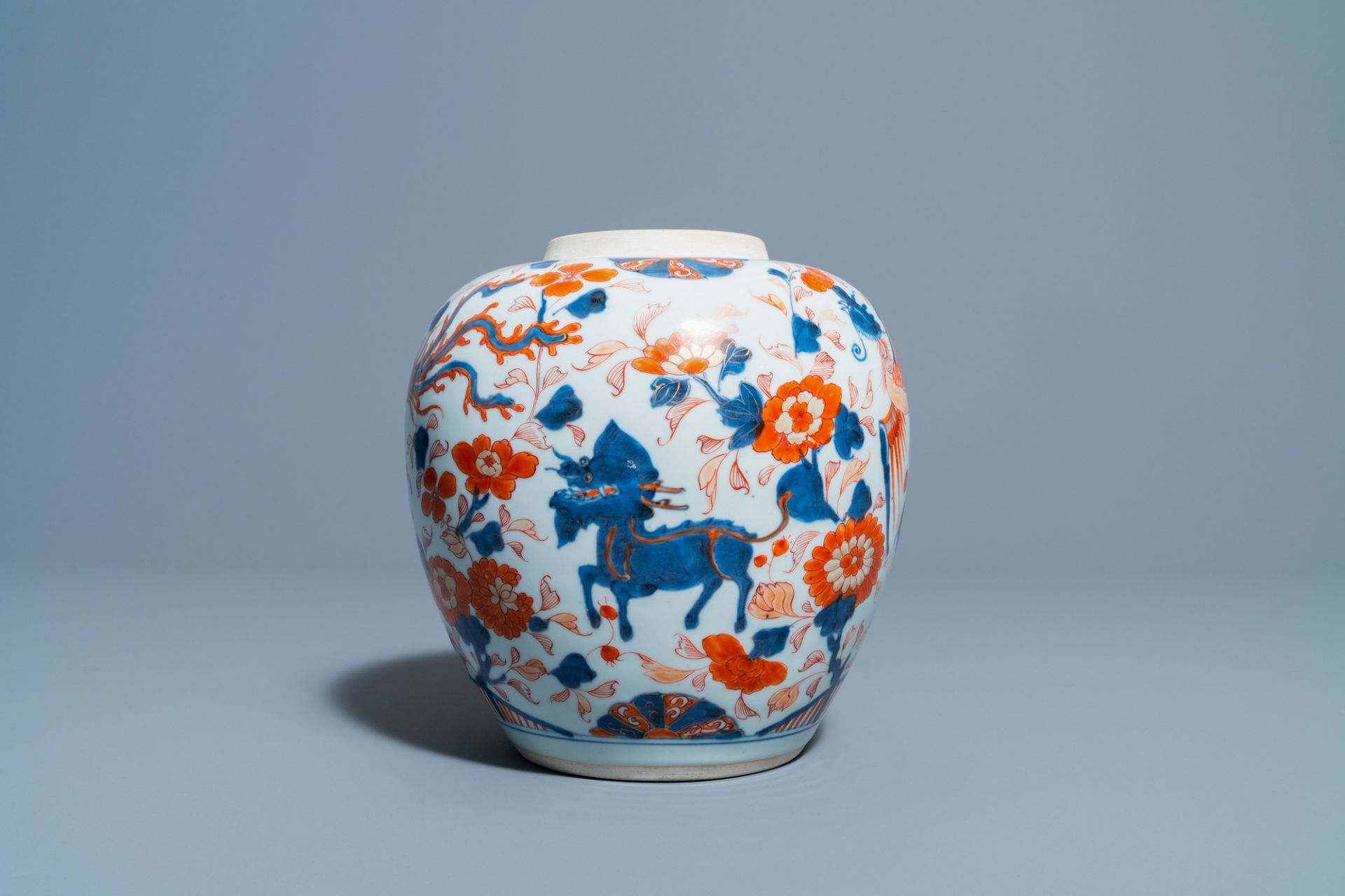 A Chinese Imari-style 'qilins and phoenixes' jar, Kangxi - Image 4 of 6