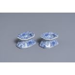 A pair of Dutch Delft blue and white salt cellars, 18th C.