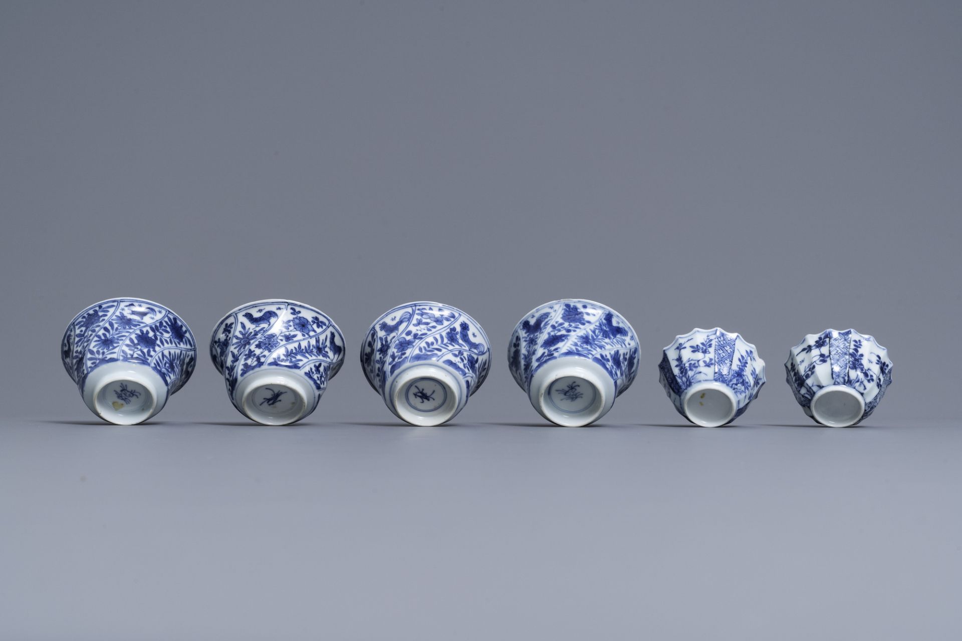 Six Chinese blue and white cups and saucers and eleven miniature vases, Kangxi - Image 17 of 17