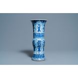 A Chinese blue and white 'gu' vase with flowery jardinieres, Kangxi