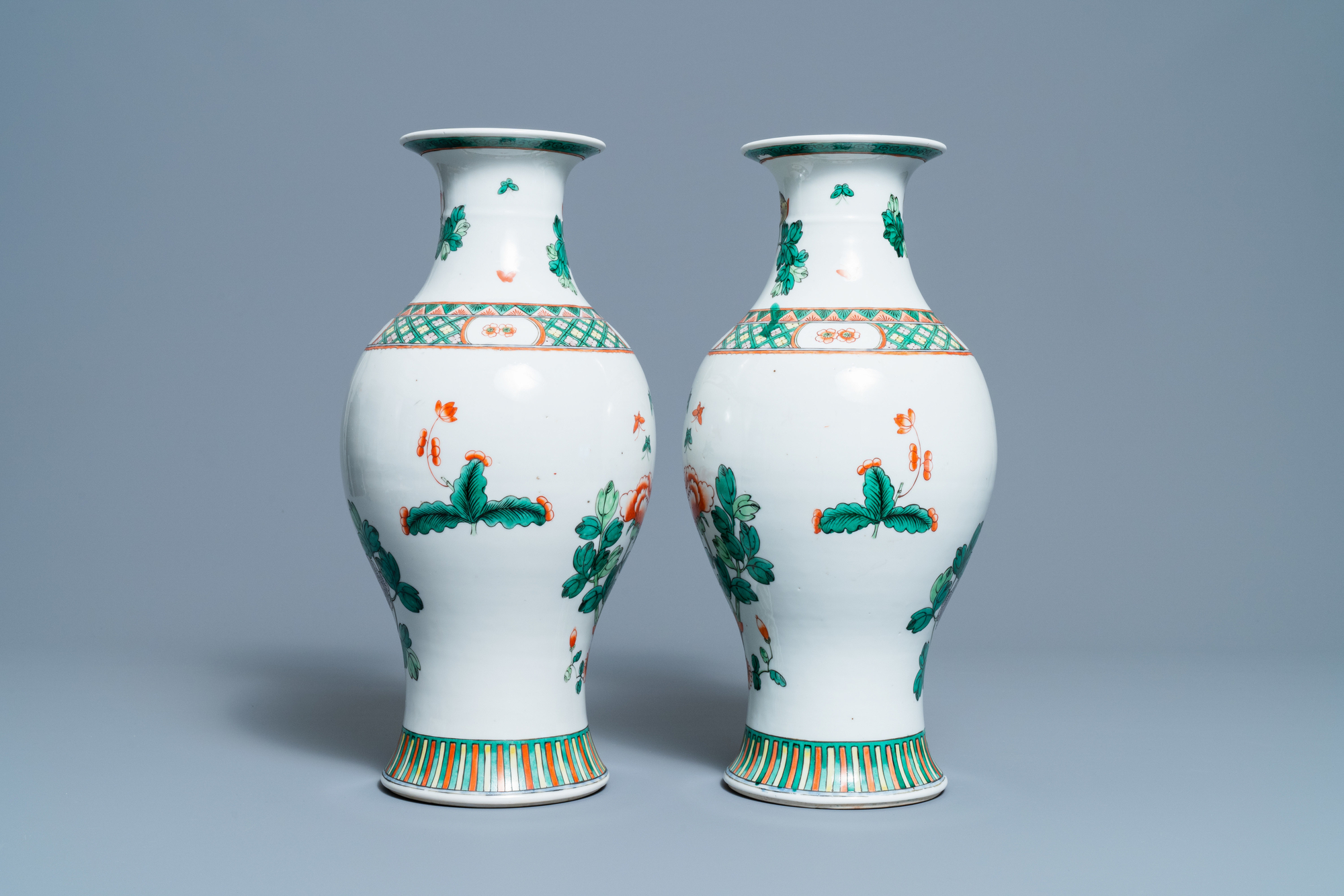 A pair of Chinese famille verte vases with birds among blossoming branches, Republic - Image 3 of 6
