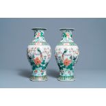 A pair of Chinese famille verte vases with birds among blossoming branches, Republic