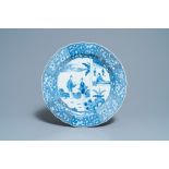 A large Chinese blue and white 'Xi Xiang Ji' dish, Qianlong