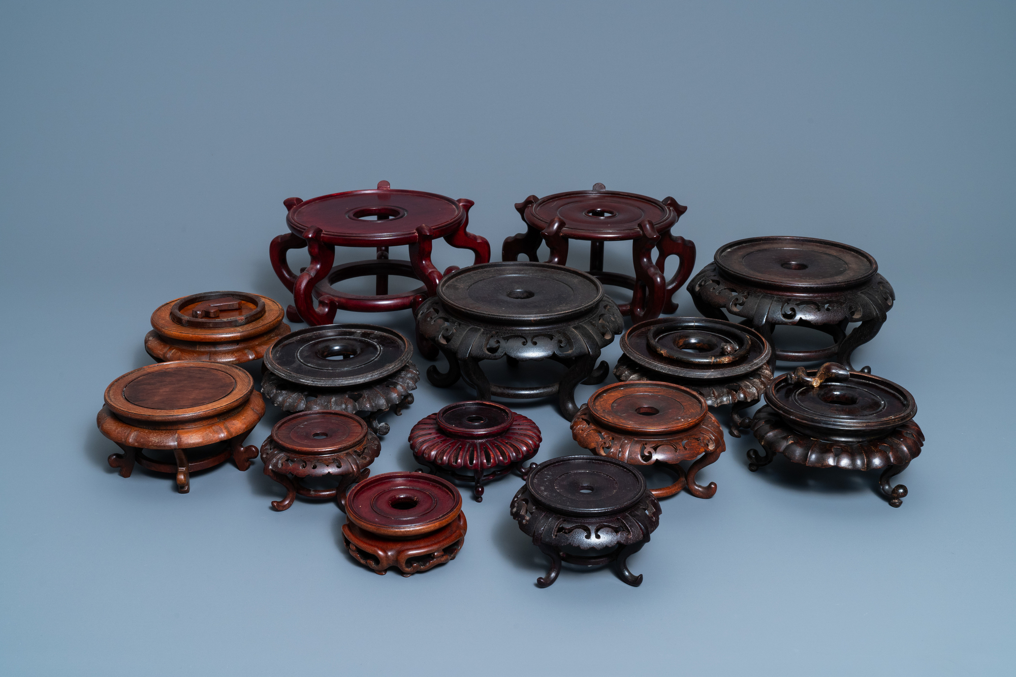 44 Chinese carved wooden stands, 19/20th C. - Image 2 of 11