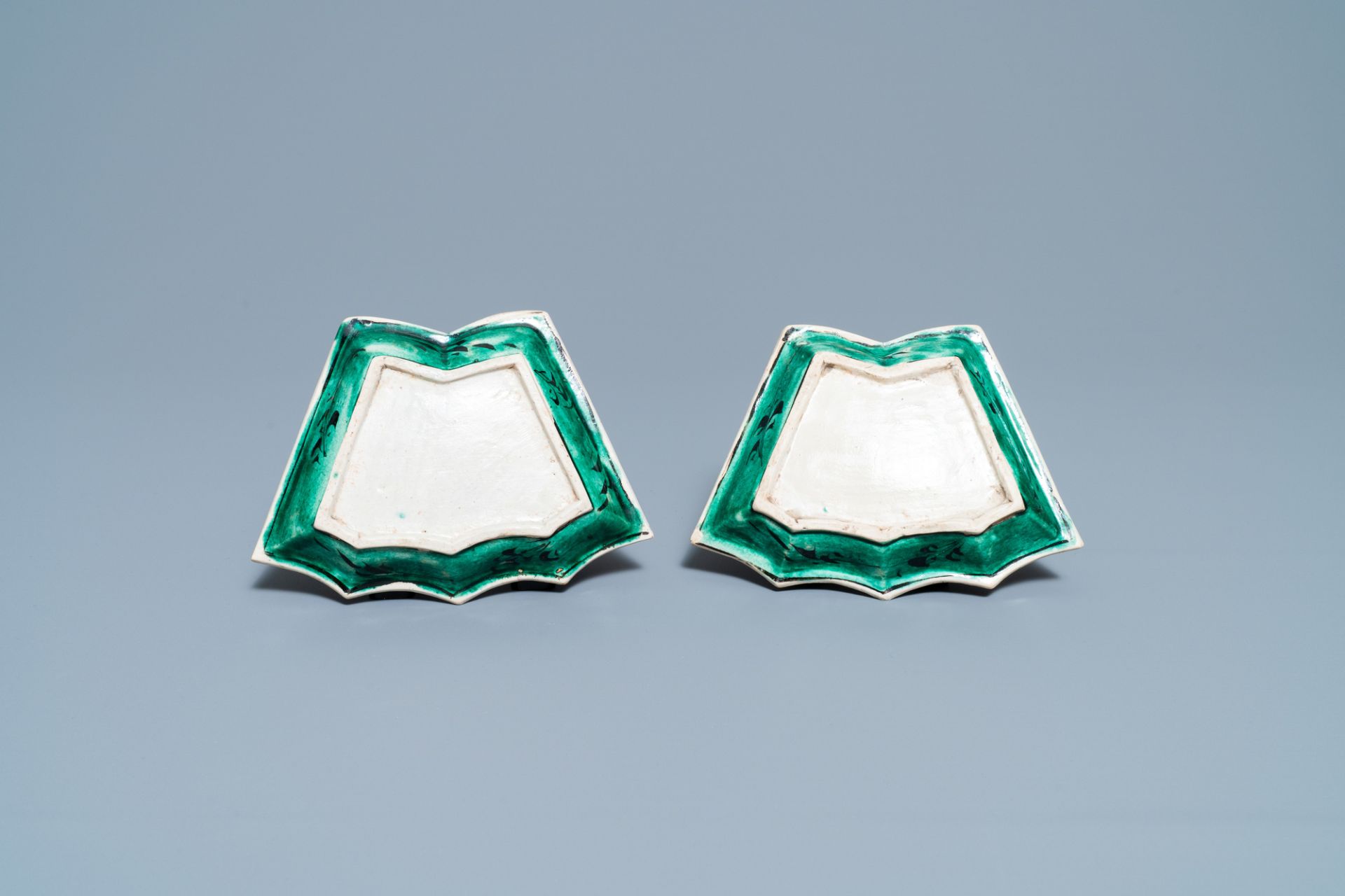 A pair of Chinese verte biscuit sweetmeat dishes, Kangxi - Image 2 of 3