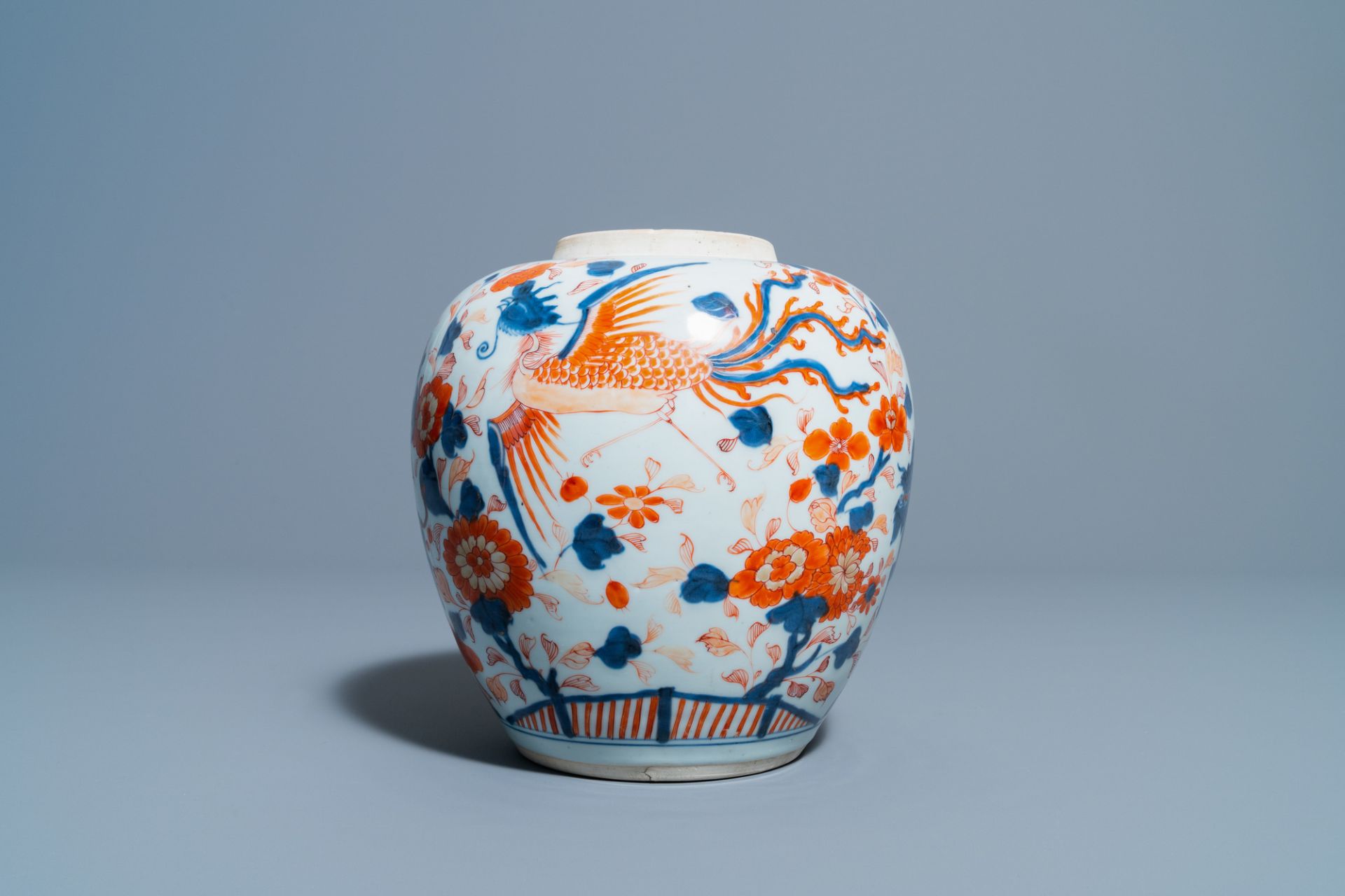 A Chinese Imari-style 'qilins and phoenixes' jar, Kangxi