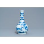 A Chinese blue and white bottle vase with figures in a landscape, Transitional period