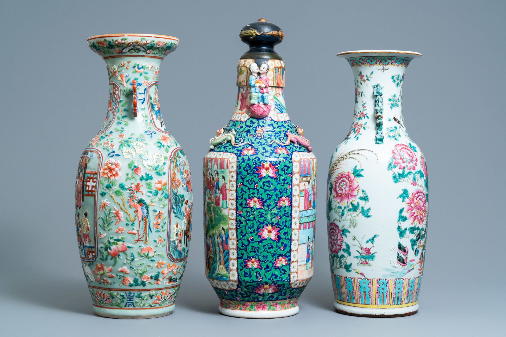 Three Chinese famille rose vases, 19th C. - Image 2 of 6