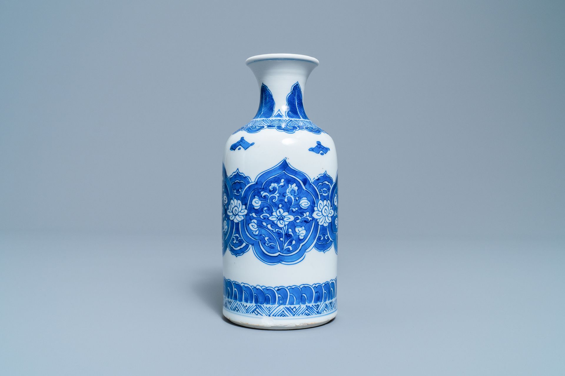 A Chinese blue and white rouleau vase, Kangxi - Image 4 of 13