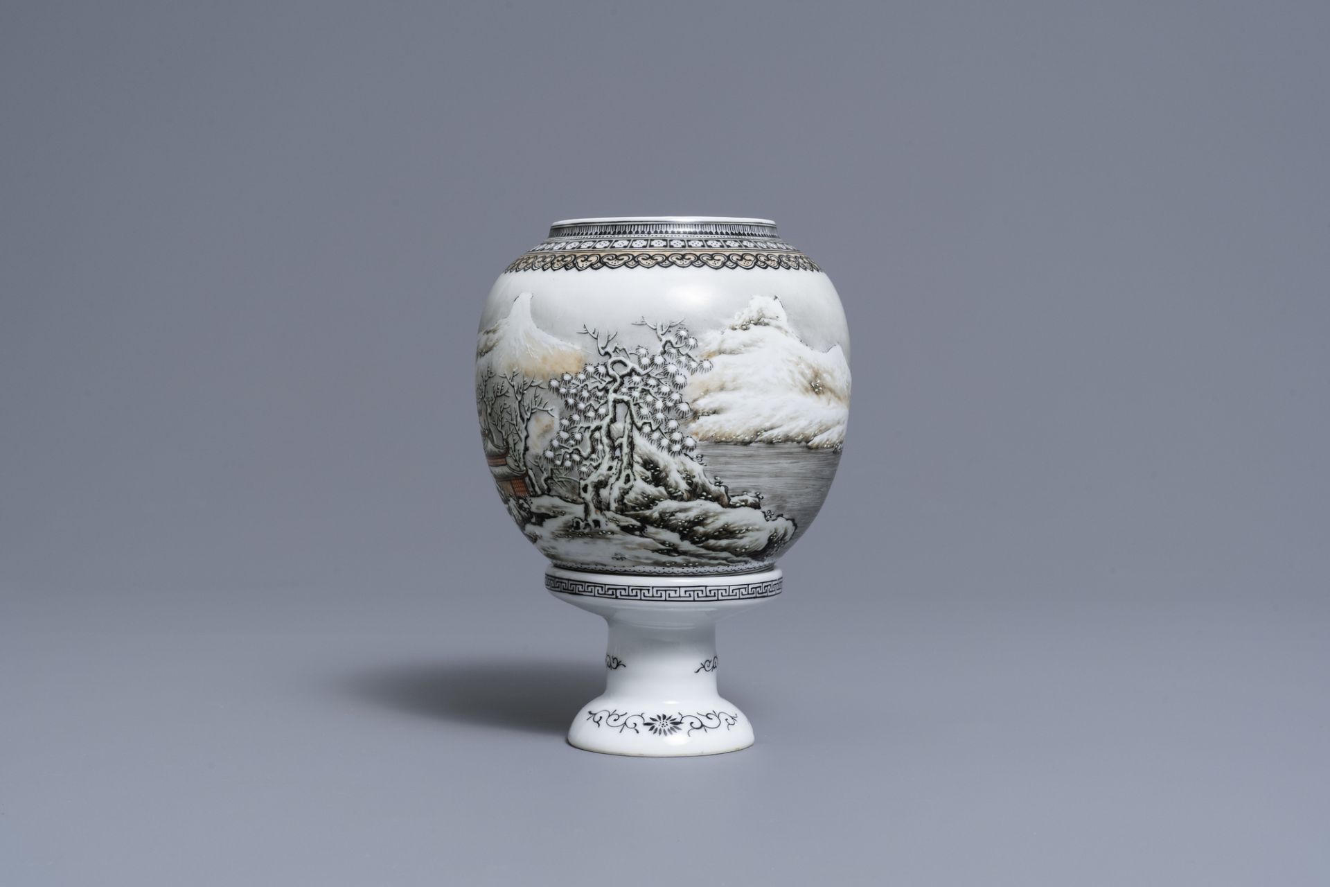 A Chinese eggshell porcelain lantern with a winter landscape, Republic - Image 4 of 8