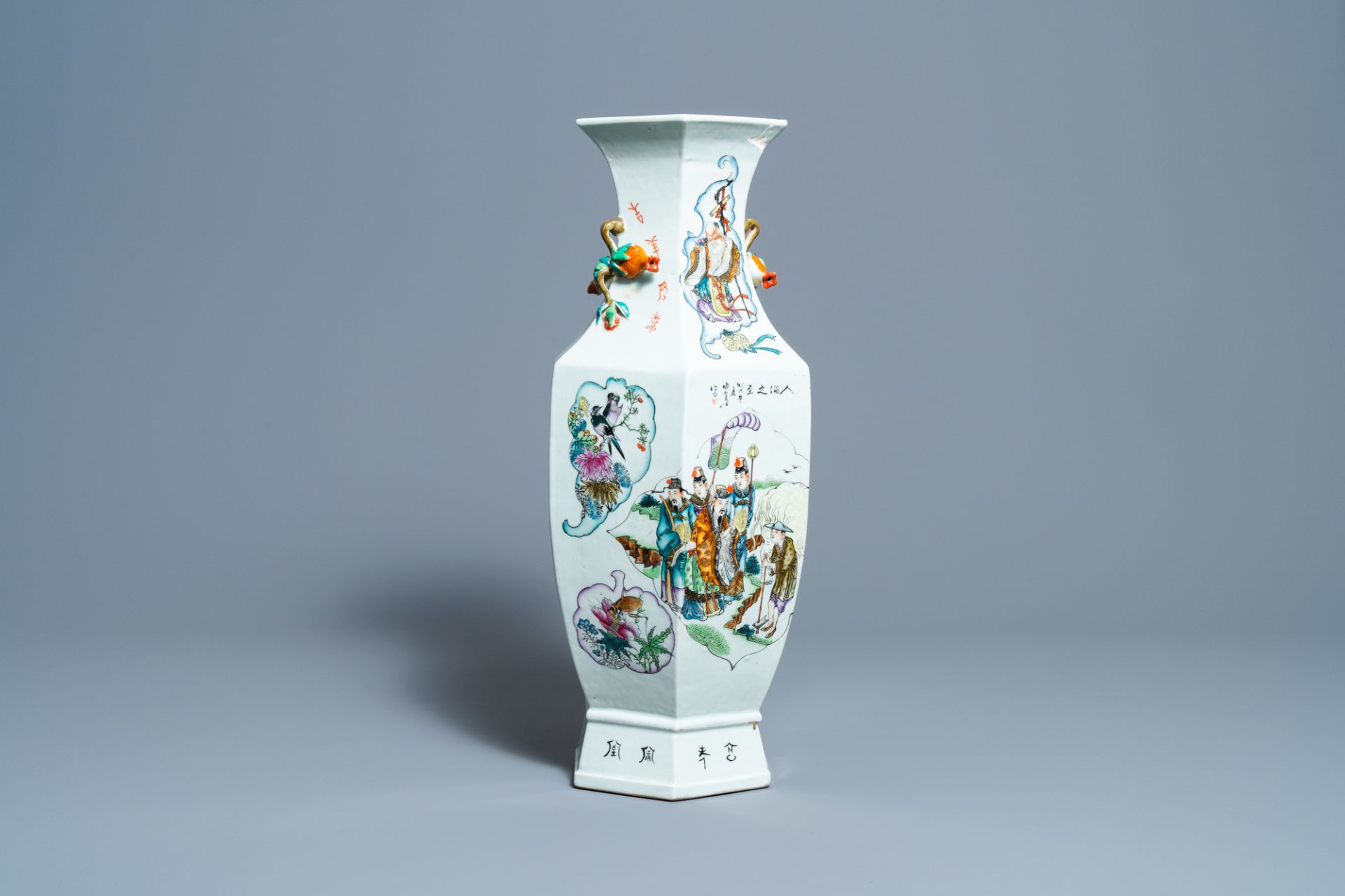 A Chinese hexagonal qianjiang cai vase, 19th C. - Image 2 of 8