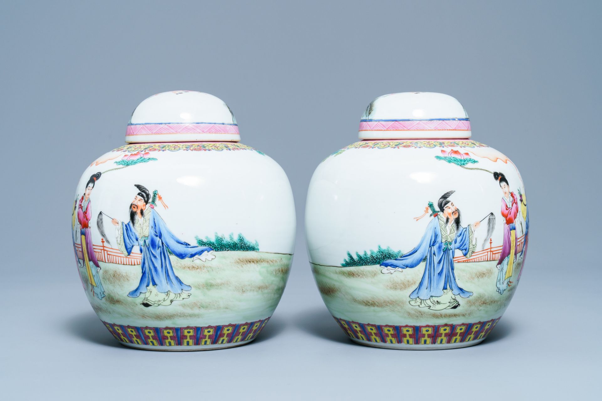 A pair of Chinese famille rose covered jars, Qianlong mark, Republic - Image 3 of 8