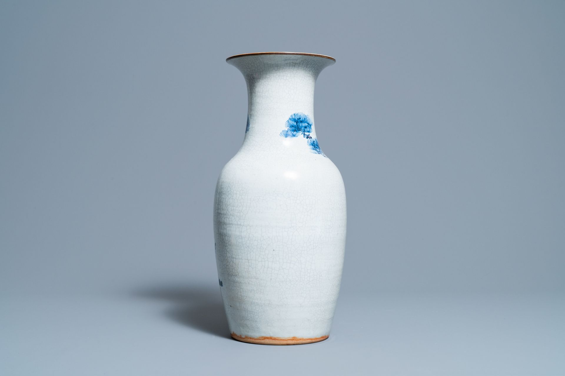 A Chinese blue, white and copper-red 'deer and crane' vase, 19th C. - Image 3 of 6