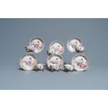 Six fine Chinese famille rose 'Mandarin' cups and saucers, Qianlong