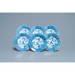 Six Chinese blue and white 'Xi Xiang Ji' plates, Qianlong