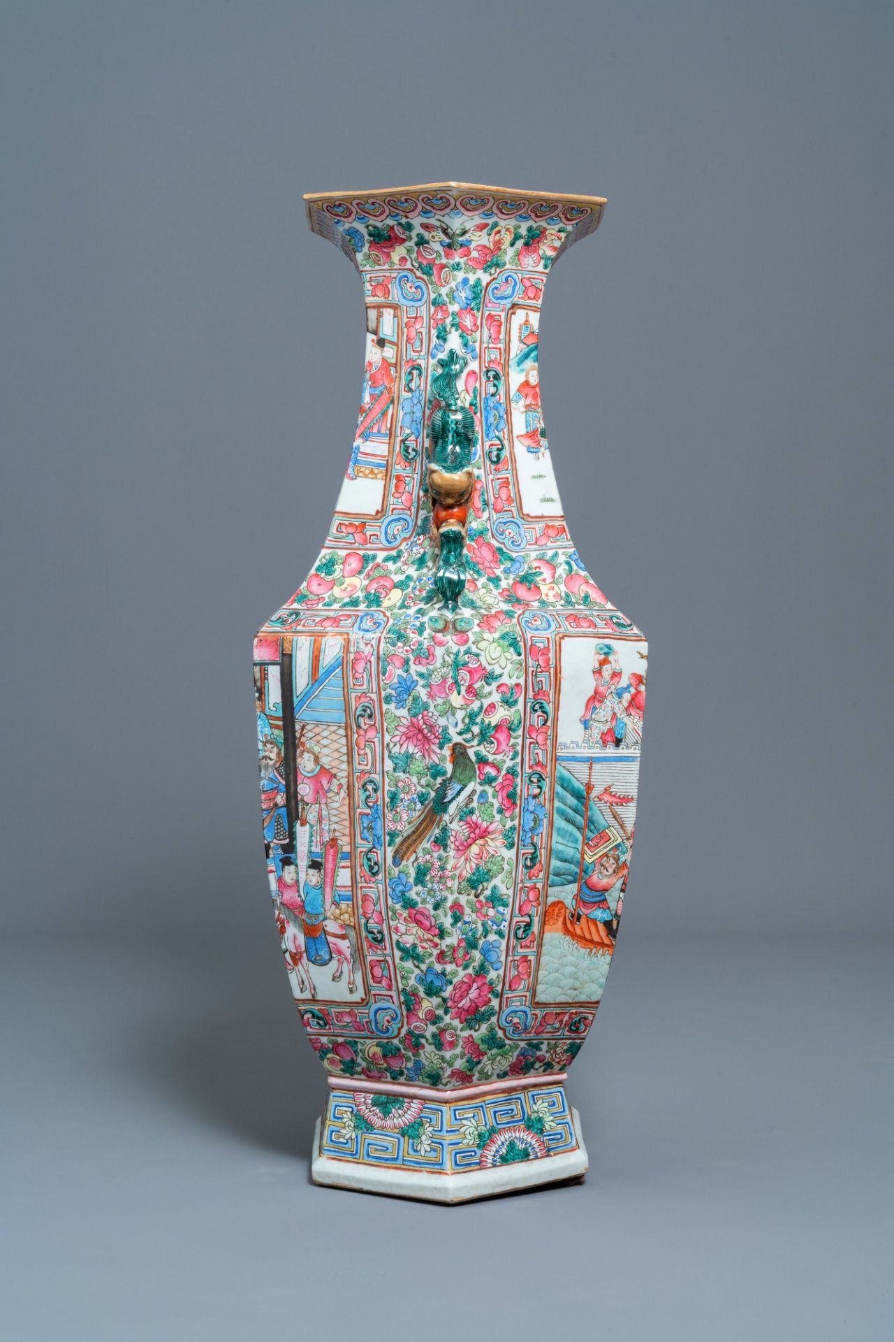 A large Chinese hexagonal famille rose vase, 19th C. - Image 3 of 7
