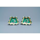 A pair of Chinese verte biscuit sweetmeat dishes, Kangxi