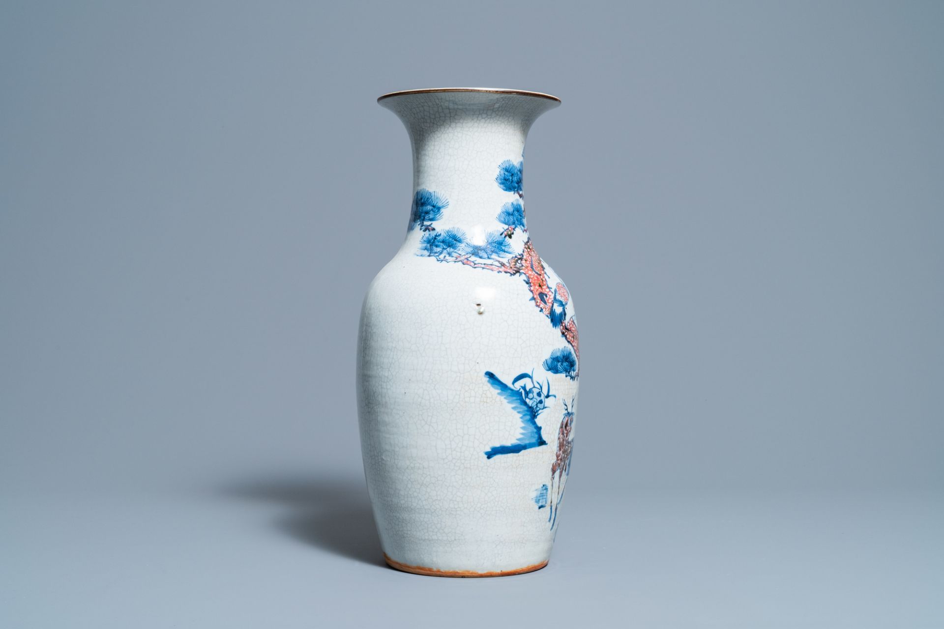 A Chinese blue, white and copper-red 'deer and crane' vase, 19th C. - Image 4 of 6