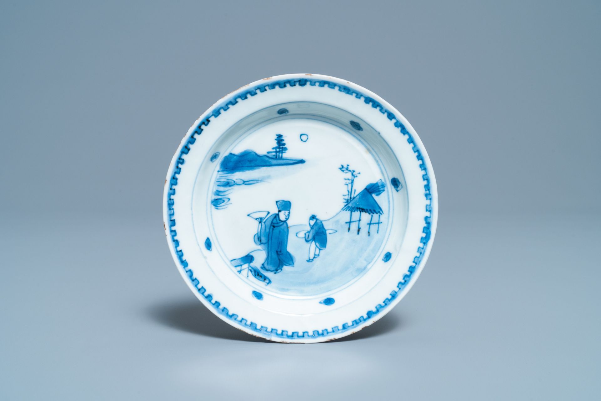 A Chinese blue and white ko-sometsuke plate for the Japanese market, Transitional period