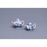 Two Dutch Delft blue and white teapots and covers, 18th C.