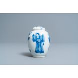 A Chinese blue and white tea caddy and cover, Kangxi