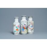 Three Chinese famille rose rouleau vases, Qianlong marks, Republic