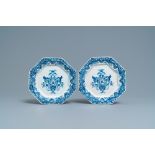 A pair of Dutch Delft blue and white octagonal plates, 18th C.