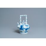 A large Chinese blue and white 'scholars' wine ewer and cover, Transitional period