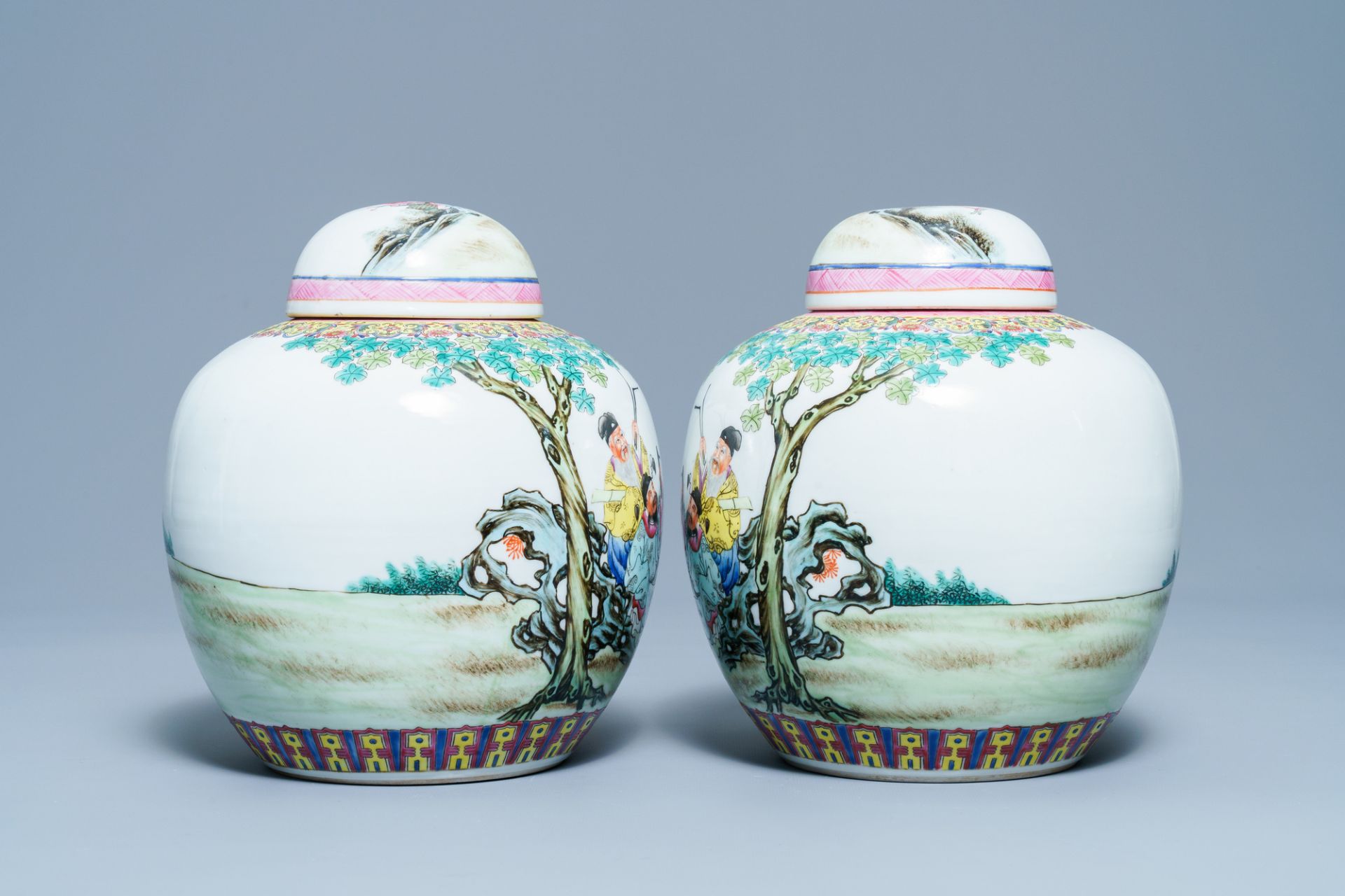 A pair of Chinese famille rose covered jars, Qianlong mark, Republic - Image 4 of 8