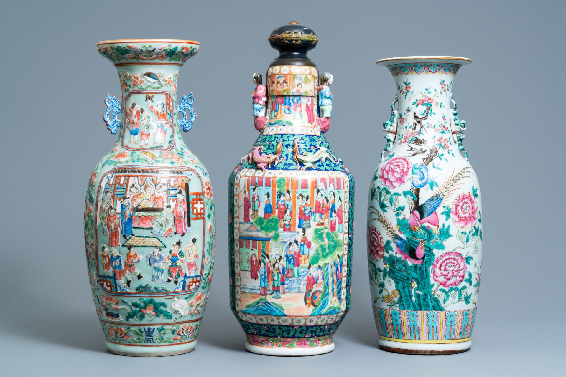 Three Chinese famille rose vases, 19th C. - Image 3 of 6