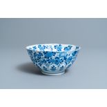 A Chinese blue and white floral bowl, Kangxi mark and of the period