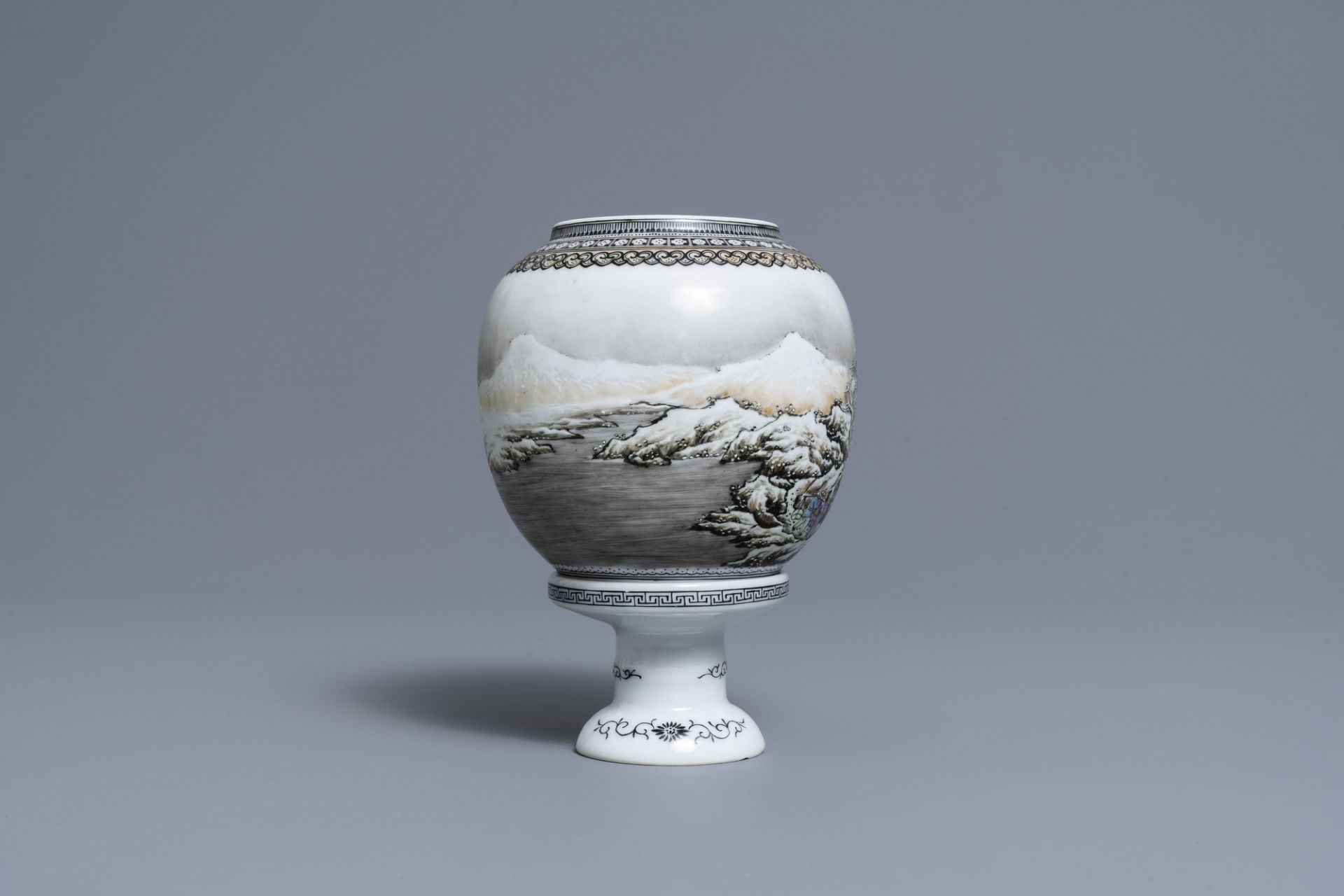 A Chinese eggshell porcelain lantern with a winter landscape, Republic - Image 2 of 8