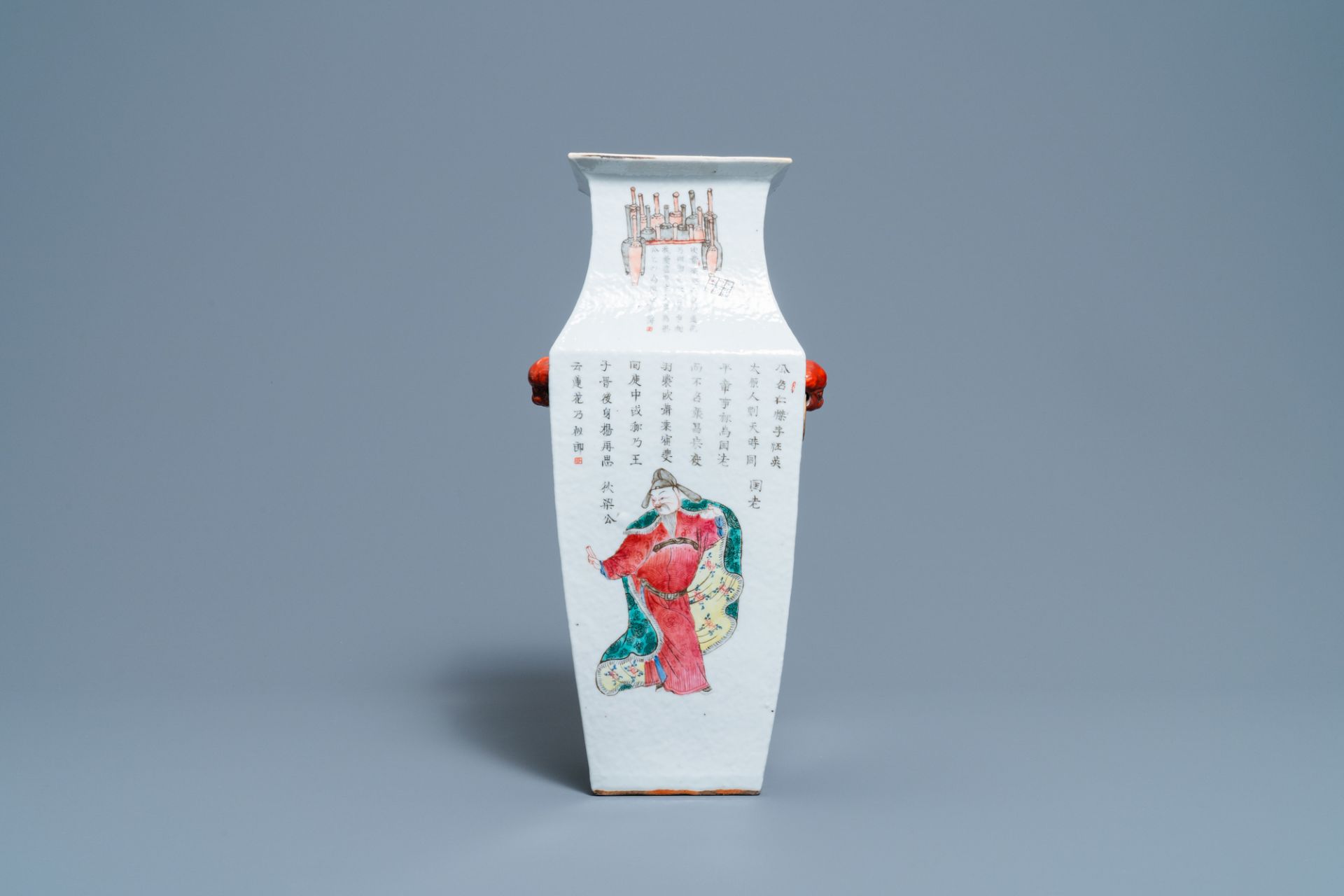 A Chinese square famille rose 'Wu Shuang Pu' vase, 19th C. - Image 2 of 7