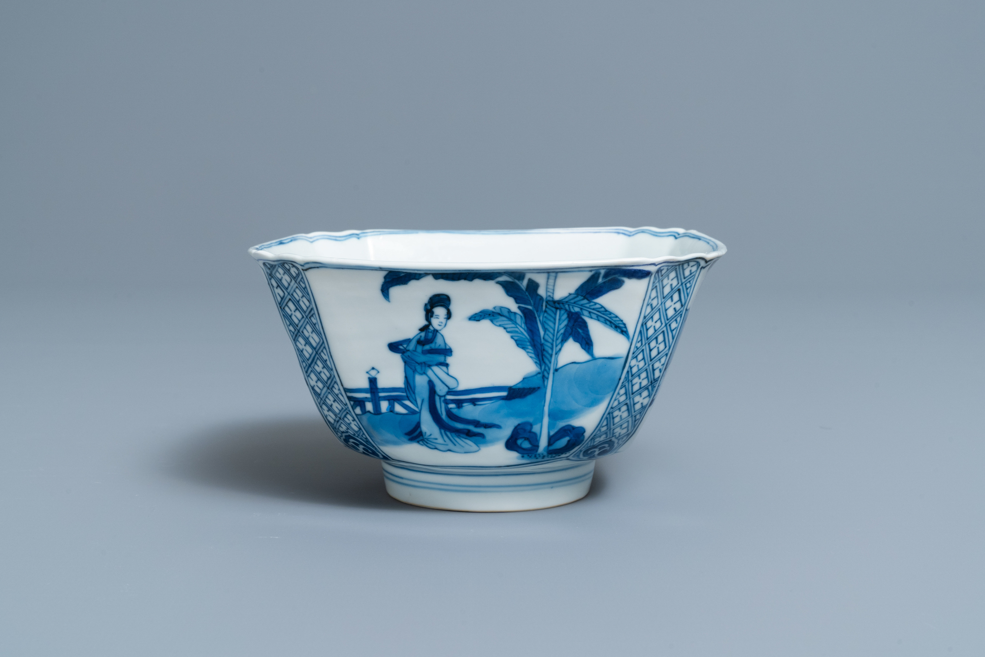 A Chinese square blue and white bowl, Chenghua mark, Kangxi