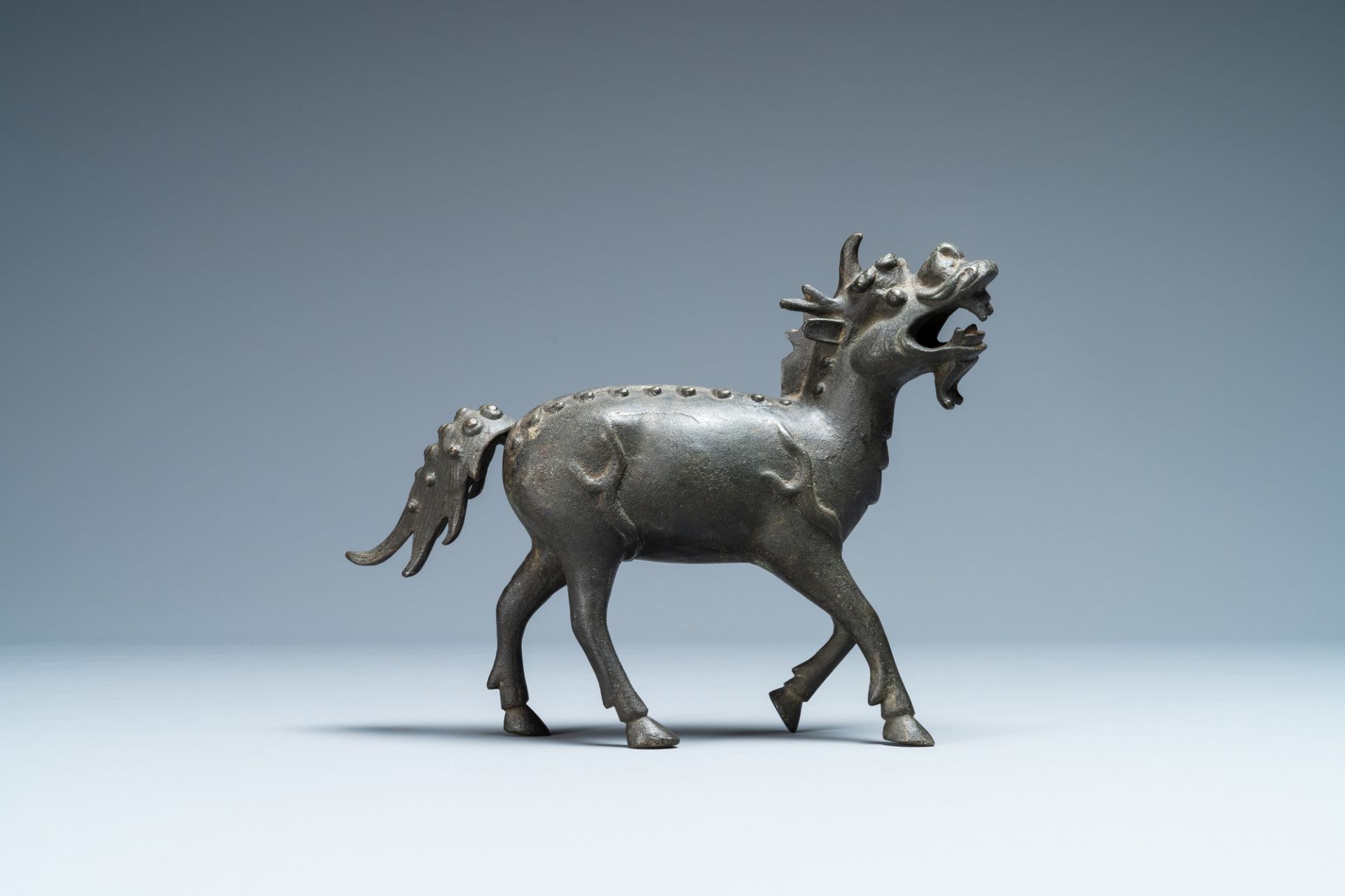 A Chinese bronze 'qilin' censer, Kangxi - Image 2 of 7